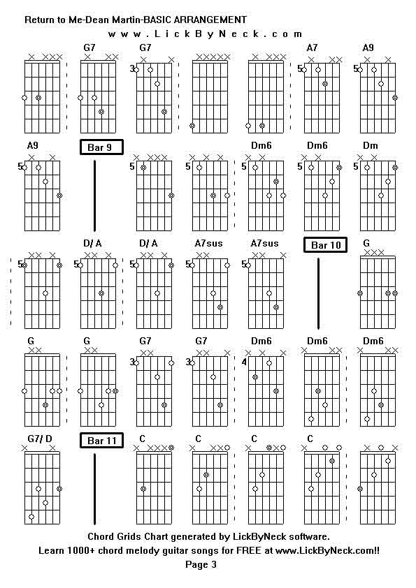 Chord Grids Chart of chord melody fingerstyle guitar song-Return to Me-Dean Martin-BASIC ARRANGEMENT,generated by LickByNeck software.